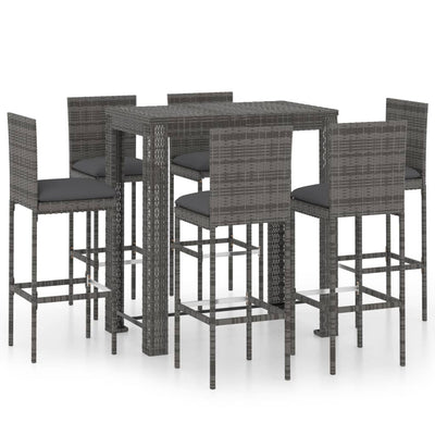 7 Piece Outdoor Bar Set with Cushions Poly Rattan Grey - Payday Deals