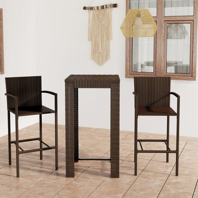 3 Piece Outdoor Bar Set with Armrest Poly Rattan Brown - Payday Deals
