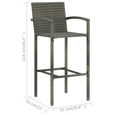 3 Piece Outdoor Bar Set with Armrest Poly Rattan Grey - Payday Deals