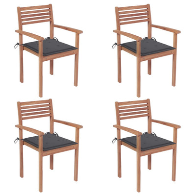 Garden Chairs 4 pcs with Anthracite Cushions Solid Teak Wood - Payday Deals