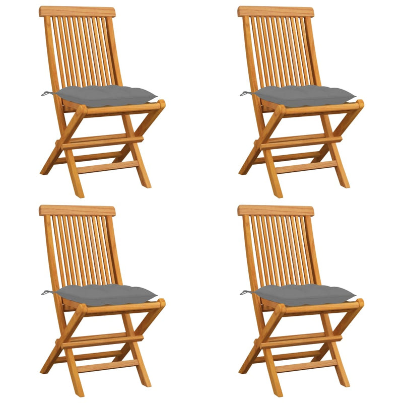 Garden Chairs with Grey Cushions 4 pcs Solid Teak Wood