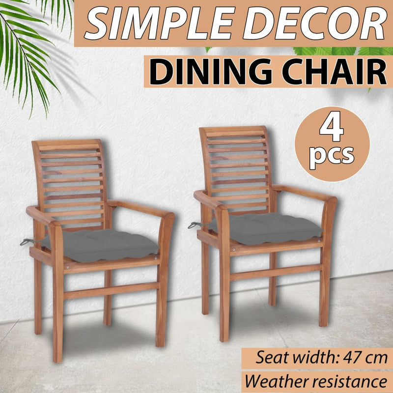 Dining Chairs 2 pcs with Grey Cushions Solid Teak Wood