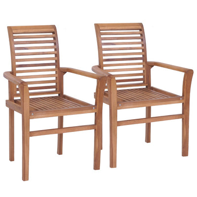 Dining Chairs 2 pcs with Grey Cushions Solid Teak Wood