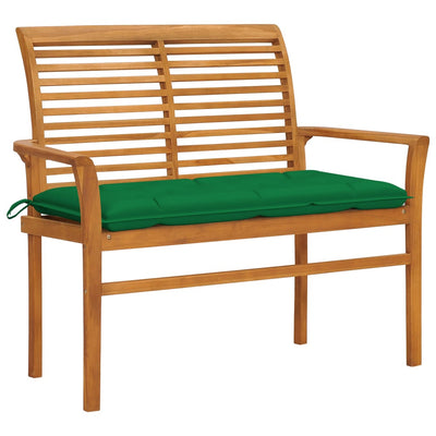 Garden Bench with Green Cushion 112 cm Solid Teak Wood