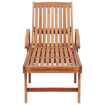 Sun Lounger with Beige Cushion Solid Teak Wood