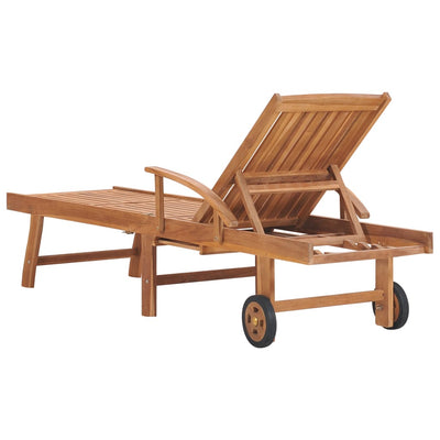 Sun Lounger with Beige Cushion Solid Teak Wood