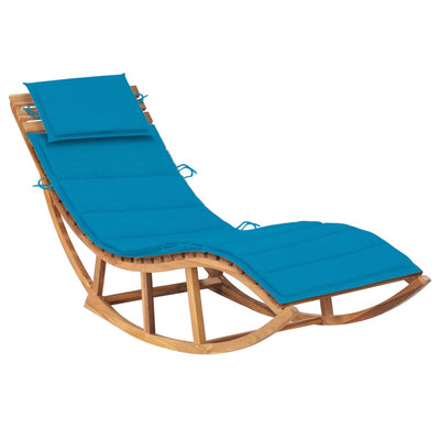 Rocking Sun Lounger with Cushion Solid Teak Wood - Payday Deals