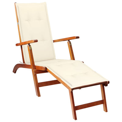 Outdoor Deck Chair with Footrest and Cushion Solid Acacia Wood - Payday Deals