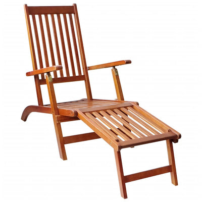 Outdoor Deck Chair with Footrest and Cushion Solid Acacia Wood - Payday Deals