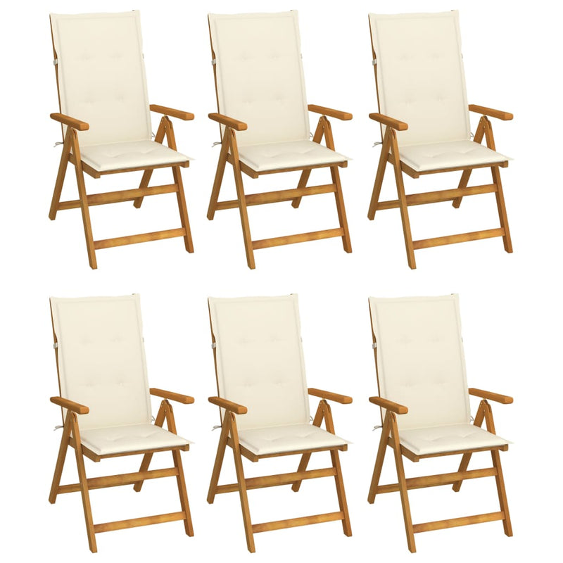 Folding Garden Chairs 6 pcs with Cushions Solid Acacia Wood