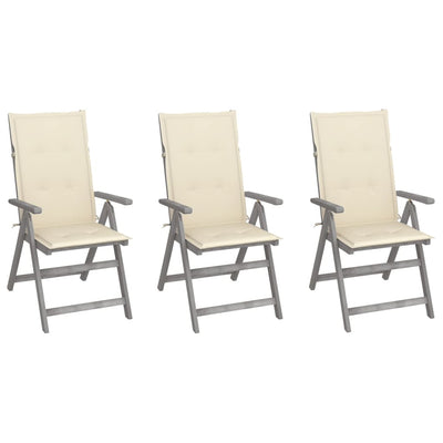 Garden Reclining Chairs 3 pcs with Cushions Solid Acacia Wood