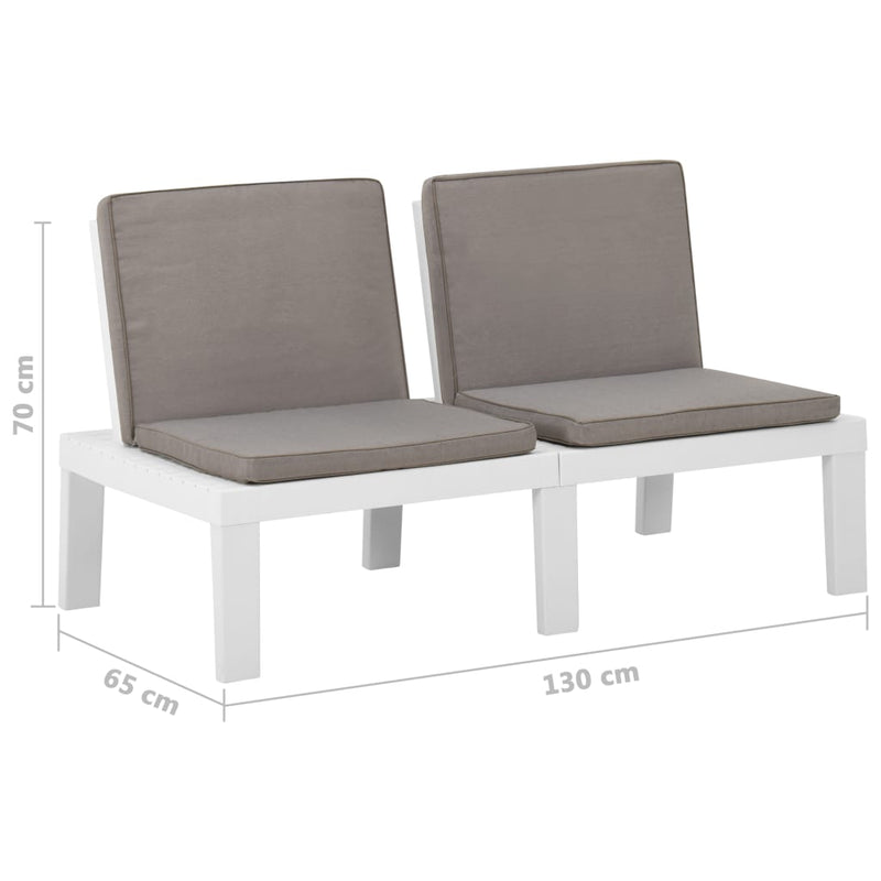 Garden Lounge Benches with Cushions 2 pcs Plastic White