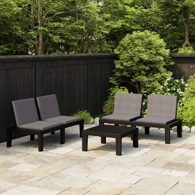 3 Piece Garden Lounge Set with Cushions Plastic Grey