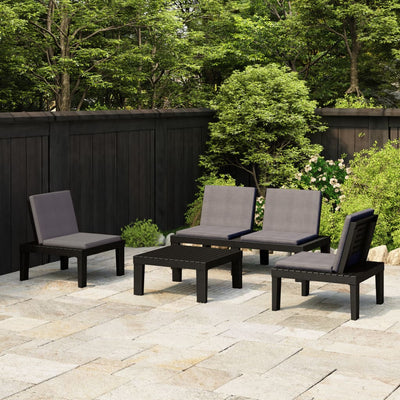 4 Piece Garden Lounge Set with Cushions Plastic Grey