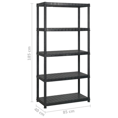 Storage Shelf 5-Tier Black 170x40x185 cm Plastic