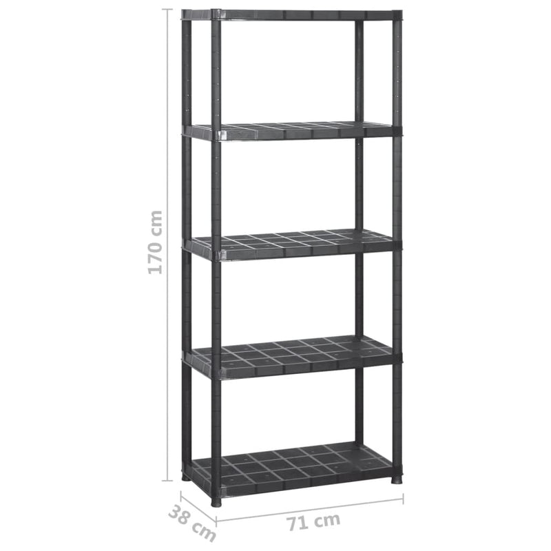 Storage Shelf 5-Tier Black 284x38x170 cm Plastic