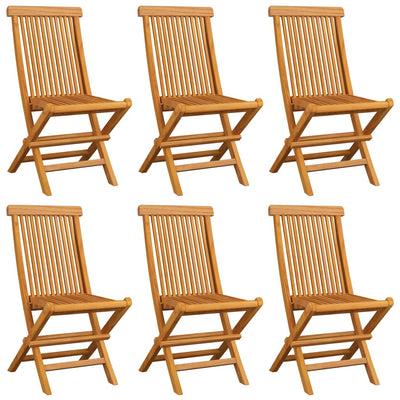 Garden Chairs with Grey Cushions 6 pcs Solid Teak Wood