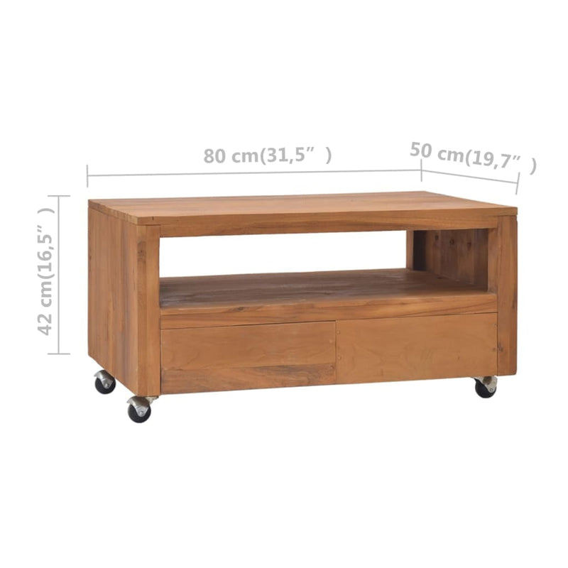 TV Cabinet with Wheels 80x50x42 cm Solid Teak Wood
