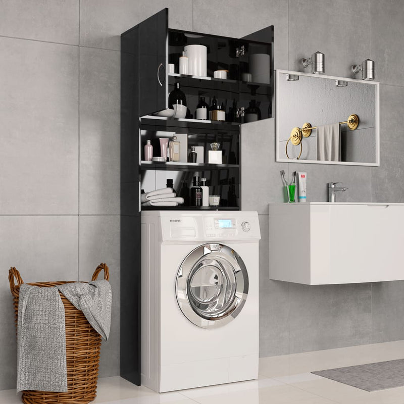 Washing Machine Cabinet High Gloss Black 64x25.5x190 cm - Payday Deals