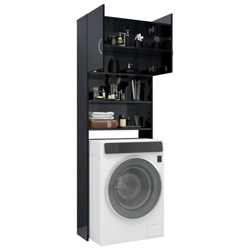 Washing Machine Cabinet High Gloss Black 64x25.5x190 cm - Payday Deals