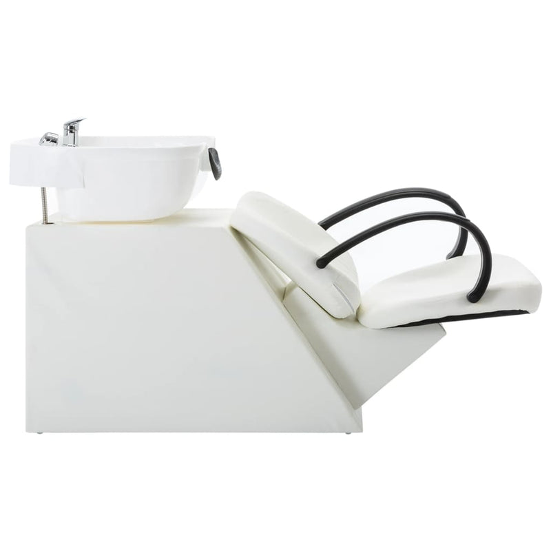 Salon Shampoo Chair with Washbasin White Faux Leather