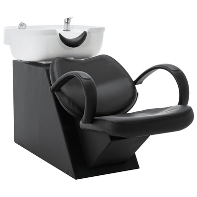 Salon Shampoo Chair with Washbasin Black and White Faux Leather