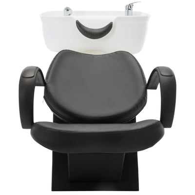 Salon Shampoo Chair with Washbasin Black and White Faux Leather