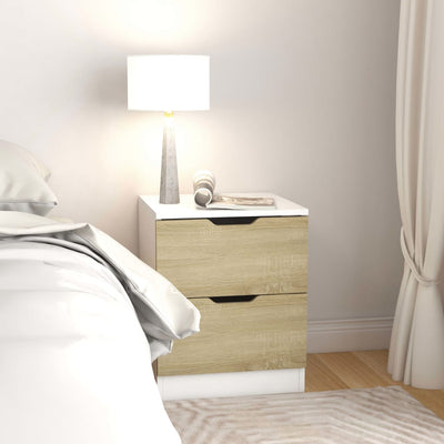 Bedside Cabinet White & Sonoma Oak 40x40x50 cm Engineered Wood