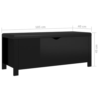 Storage Box with Cushion High Gloss Black 105x40x45 cm Engineered Wood