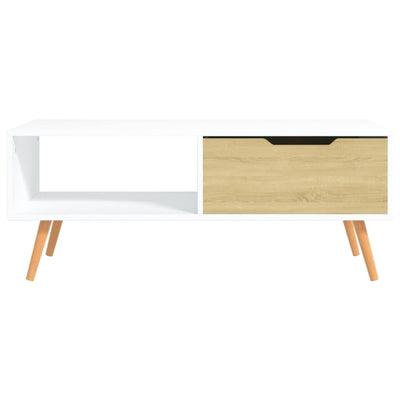 Coffee Table White and Sonoma Oak 100x49.5x43 cm Engineered Wood