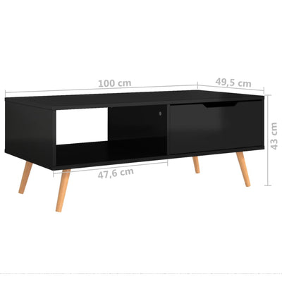 Coffee Table High Gloss Black 100x49.5x43 cm Engineered Wood