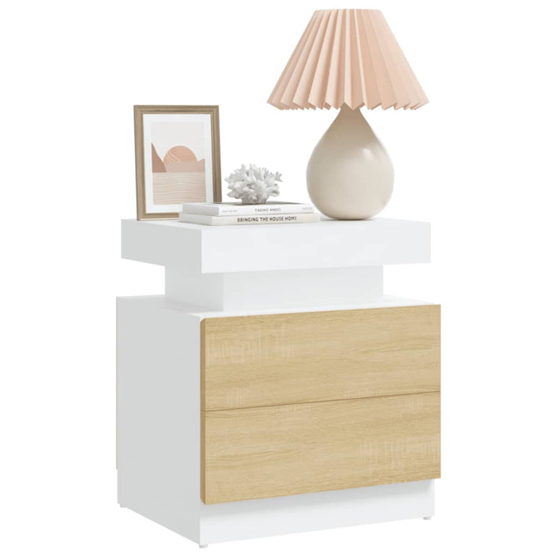 Bedside Cabinet White and Sonoma Oak 45x35x52 cm Engineered Wood