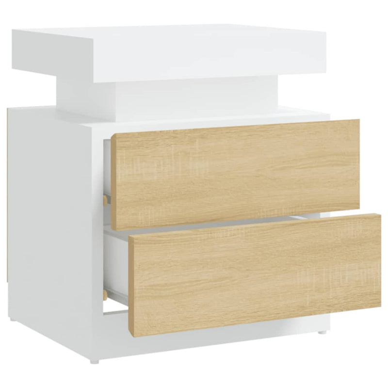 Bedside Cabinet White and Sonoma Oak 45x35x52 cm Engineered Wood