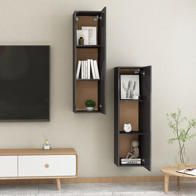TV Cabinets 2 pcs High Gloss Grey 30.5x30x110 cm Chipboard