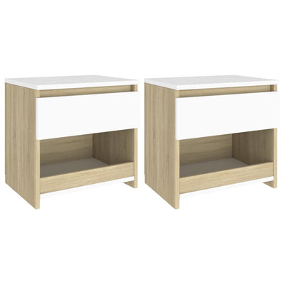 Bedside Cabinets 2 pcs White and Sonoma Oak 40x30x39 cm Chipboard