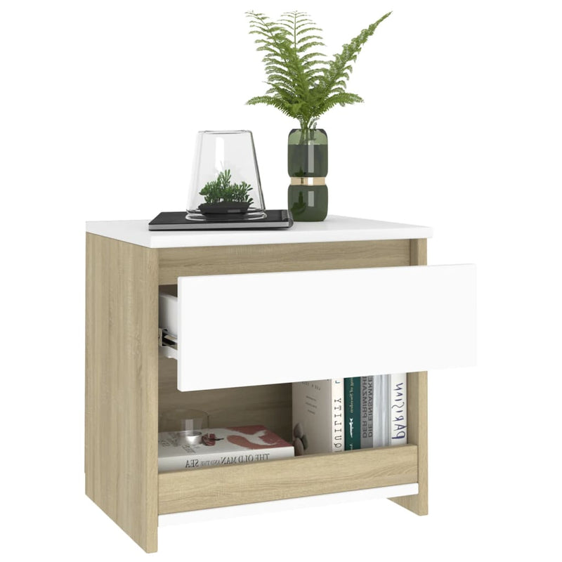 Bedside Cabinets 2 pcs White and Sonoma Oak 40x30x39 cm Chipboard
