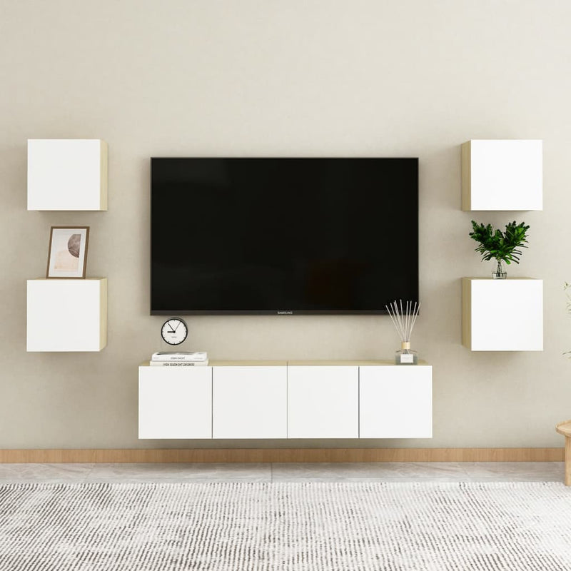 Wall Mounted TV Cabinets 2 pcs White and Sonoma Oak 30.5x30x30 cm