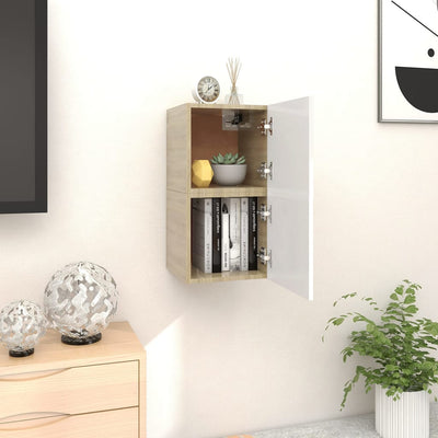 Wall Mounted TV Cabinets 2 pcs White and Sonoma Oak 30.5x30x30 cm