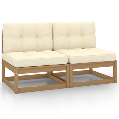 Garden Middle Sofas with Cream Cushions 2 pcs Solid Pinewood - Payday Deals