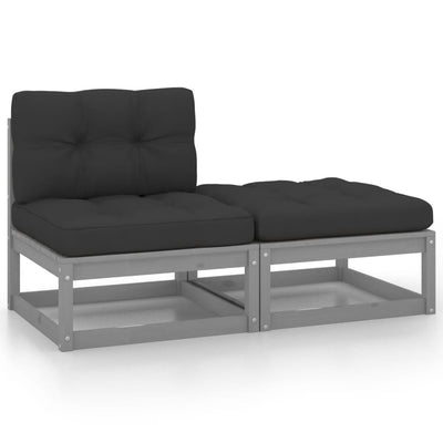 2 Piece Garden Lounge Set with Cushions Grey Solid Pinewood - Payday Deals