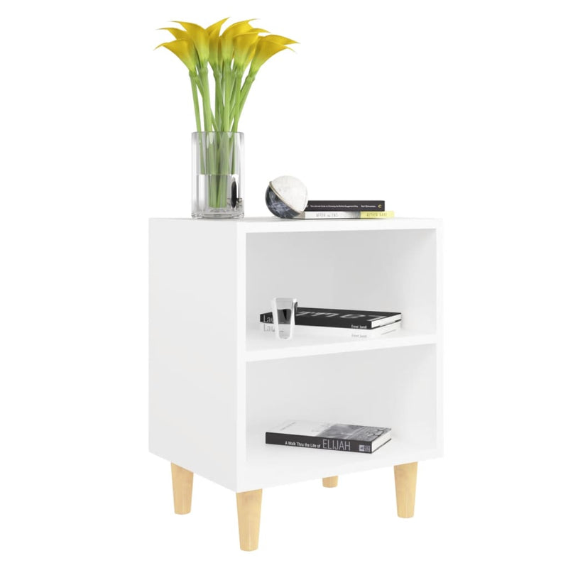 Bed Cabinets with Solid Wood Legs 2 pcs White 40x30x50 cm