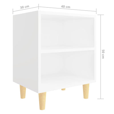Bed Cabinets with Solid Wood Legs 2 pcs White 40x30x50 cm