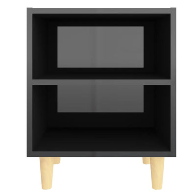 Bed Cabinets Solid Wood Legs 2 pcs High Gloss Black 40x30x50 cm
