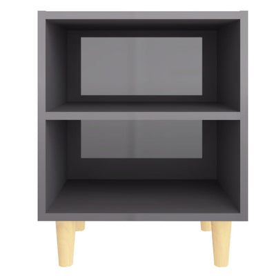 Bed Cabinet with Solid Wood Legs High Gloss Grey 40x30x50 cm