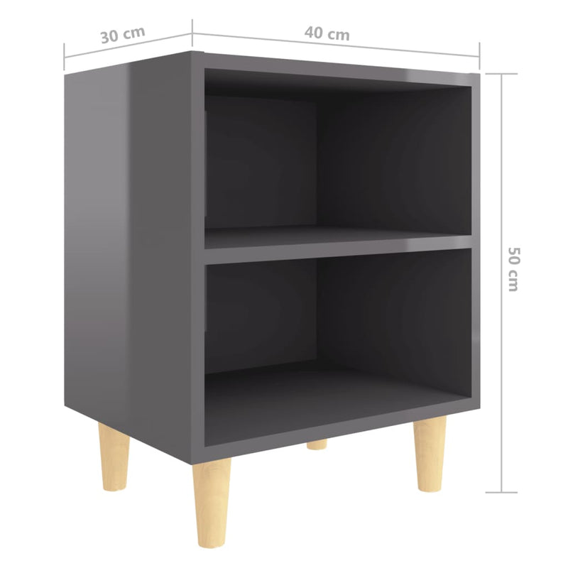 Bed Cabinet with Solid Wood Legs High Gloss Grey 40x30x50 cm