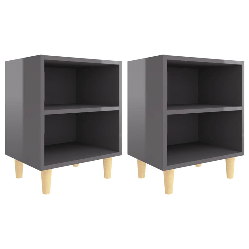 Bed Cabinets Solid Wood Legs 2 pcs High Gloss Grey 40x30x50 cm - Payday Deals