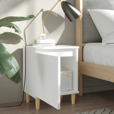 Bed Cabinet with Solid Wood Legs White 40x30x50 cm - Payday Deals