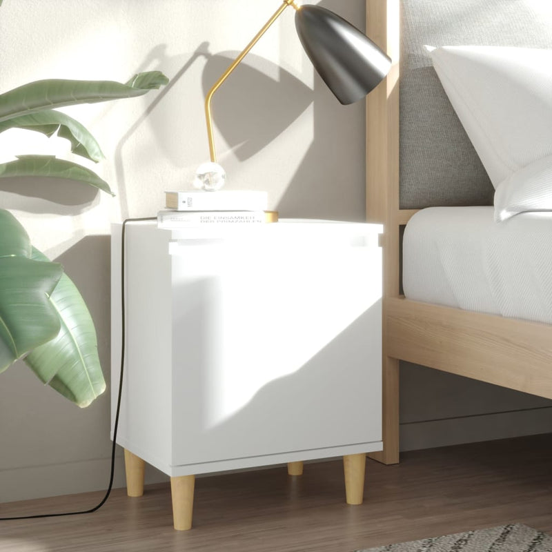Bed Cabinet with Solid Wood Legs White 40x30x50 cm - Payday Deals