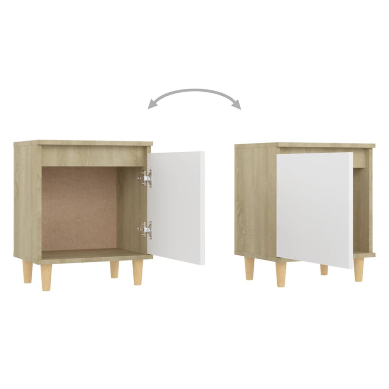 Bed Cabinet with Solid Wood Legs Sonoma Oak & White 40x30x50cm