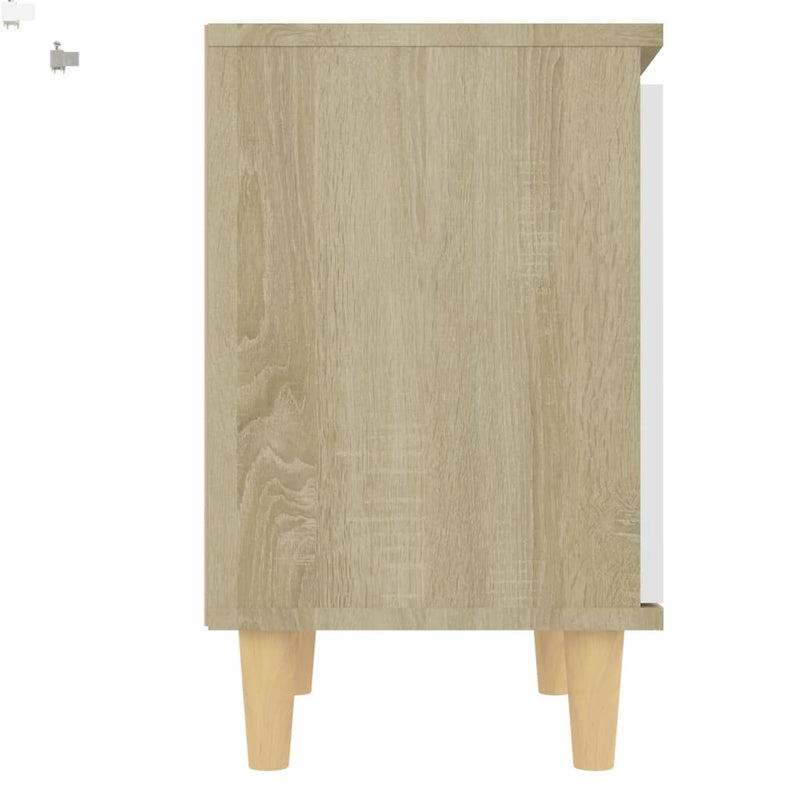 Bed Cabinet with Solid Wood Legs Sonoma Oak & White 40x30x50cm